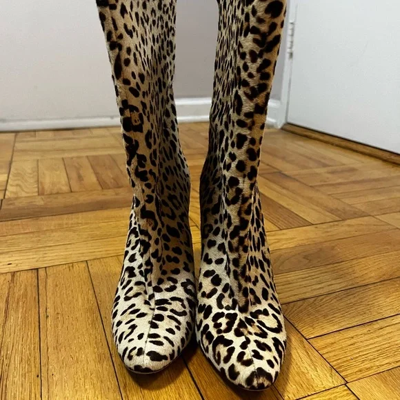 Jimmy Choo Pony Hair Leopard Print Stiletto Ankle Boots - Picture 2 of 4